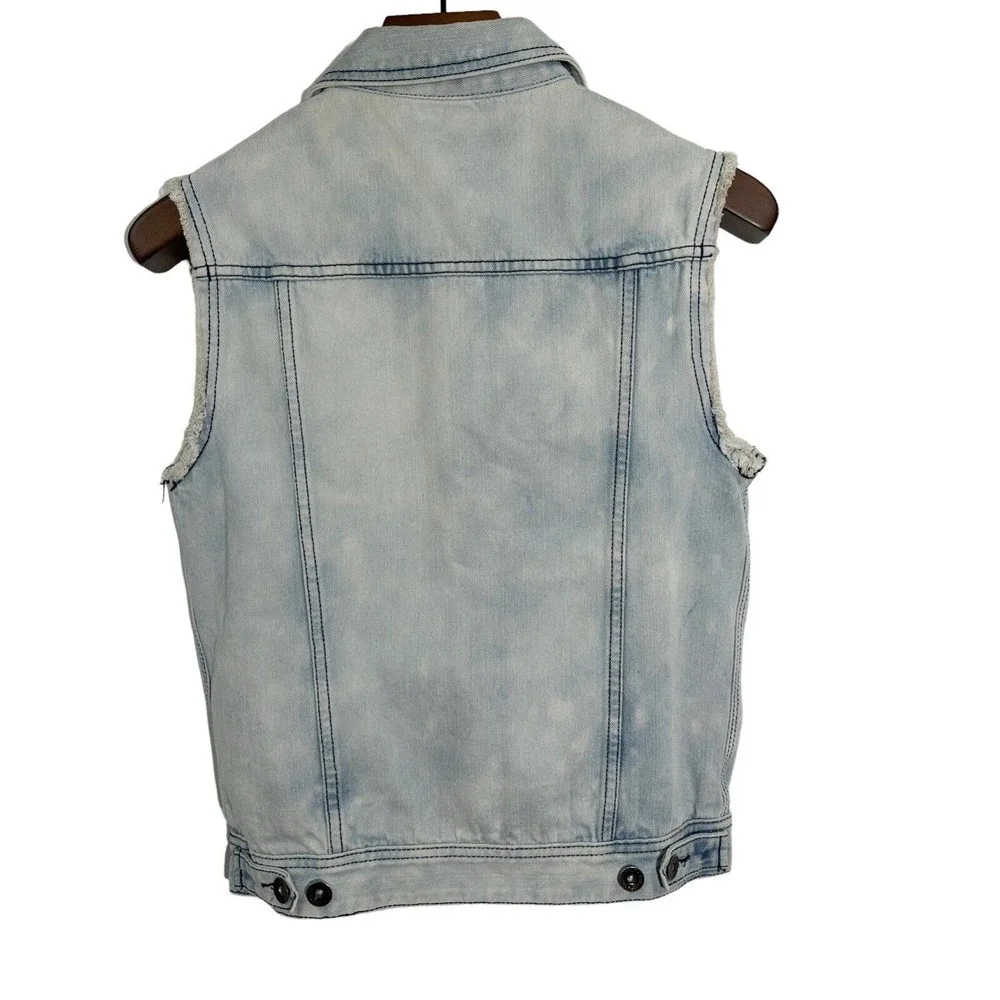 Southpole Mens Jean‎ Jacket Vest Denim American Flag Patch Distressed Blue Small